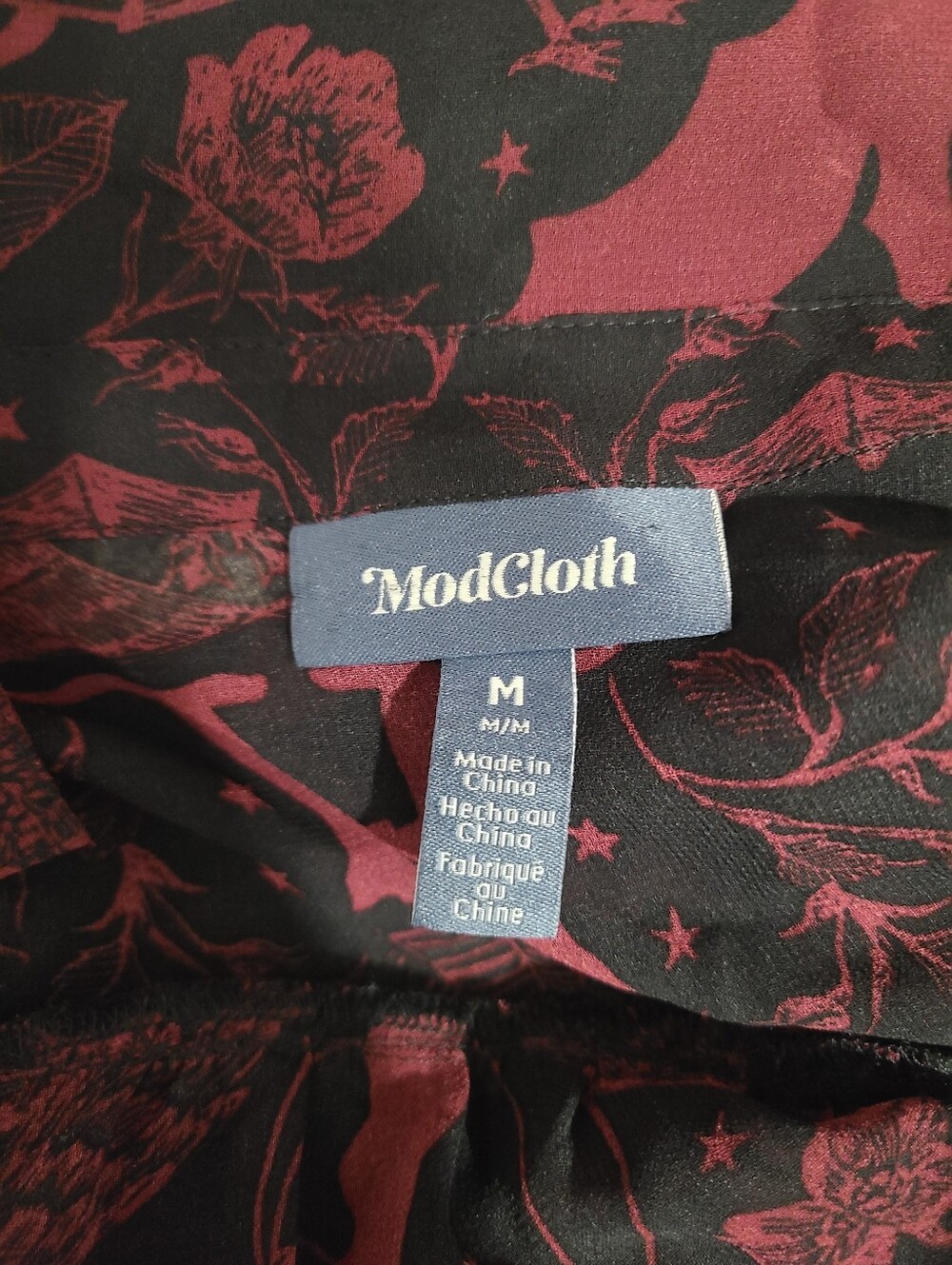 Modcloth Black And Burgundy Halloween Cat Bat Crow Spider Sheer Shirt Dress M - Picture 3 of 5